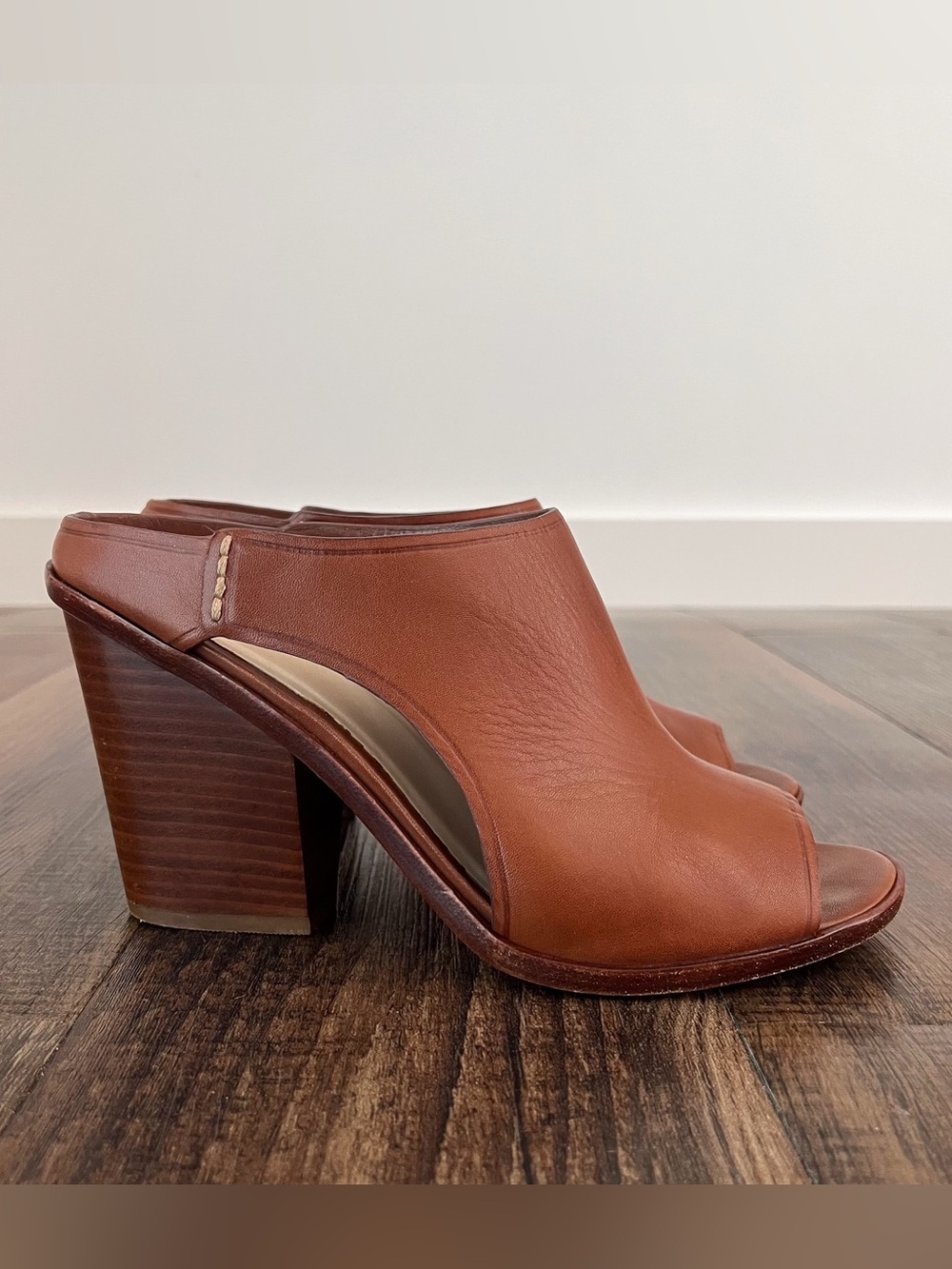 Cole Haan Hollis Leather Sandal Block Heel Mule Slip On Grand OS Size 8.5B Brown